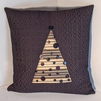 Cushion: Holiday tree black with stripes and buttons cushion
