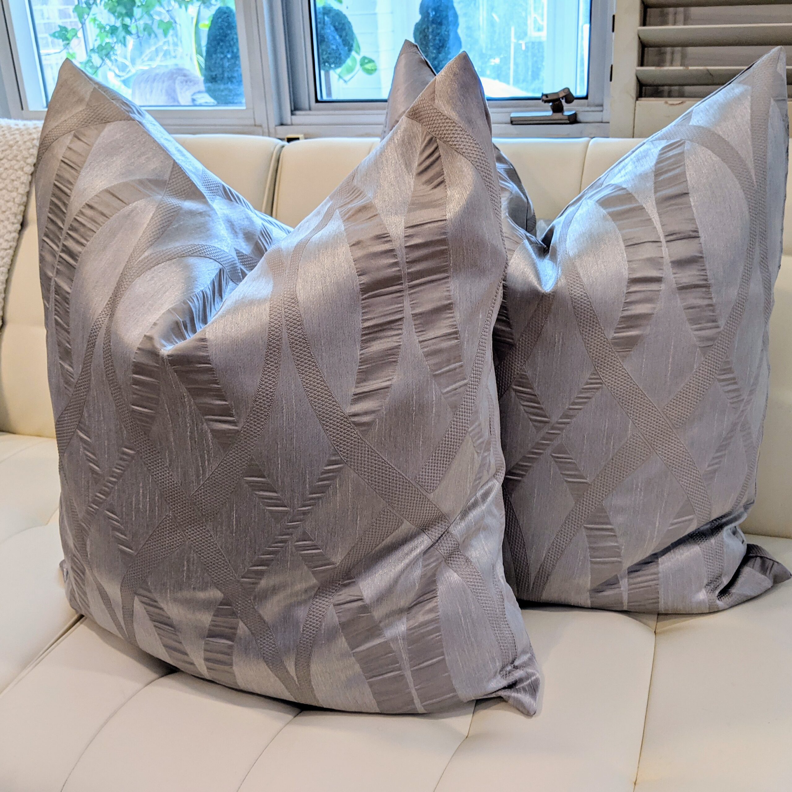 Euro Cushions: Pair of Cushions brushed silver textured Euro pillows covers