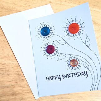 Card: Happy Birthday Button Flower Greeting Card